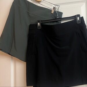 Athleta Black, Khaki Green Skorts w/Side Zip Pockets- 2 pairs, size 12